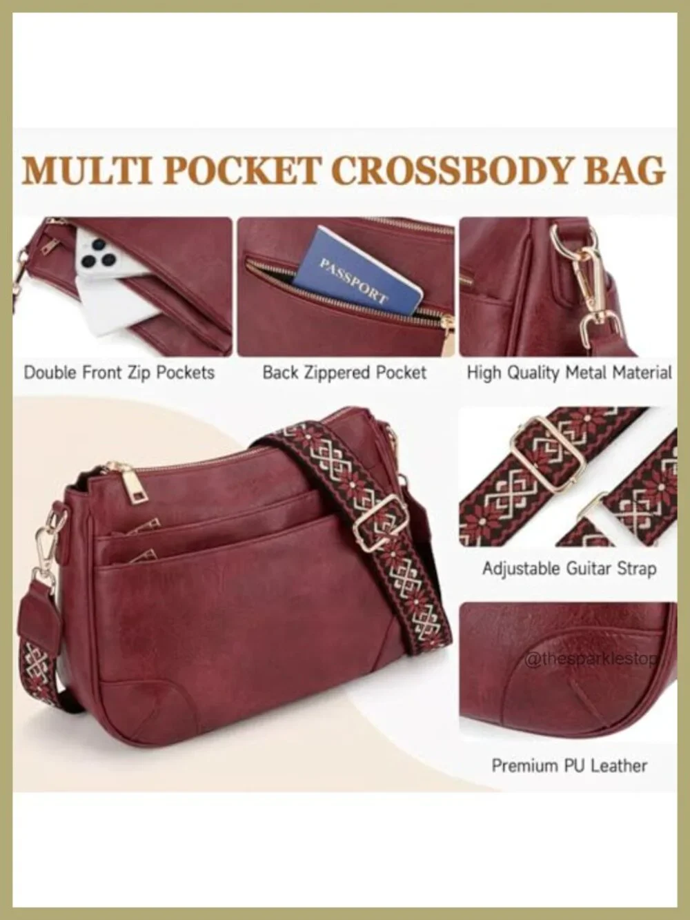 Women's Vegan Leather Crossbody Hobo Purse with Boho Strap - Picture 5 of 6